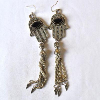 Bjb 017 boucles oreilles pendants 120mm hamsa main fatima oeil onyx berberes kabyle 5