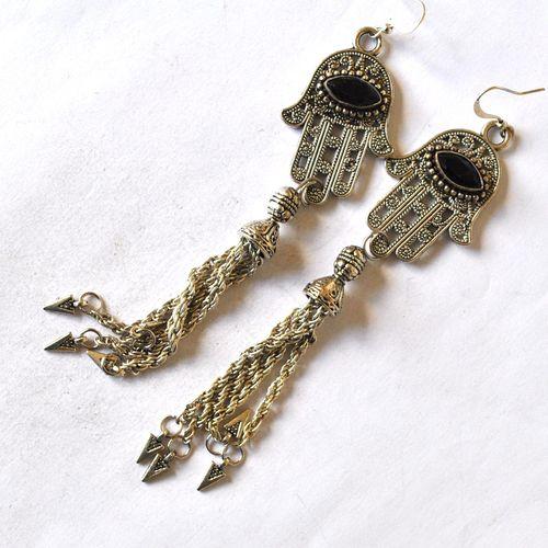 Bjb 017 boucles oreilles pendants 120mm hamsa main fatima oeil onyx berberes kabyle 6