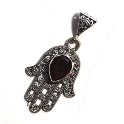 Bjb 020 pendentif pendant berbere kabyle hamsa main fatima grenat 10x15mm argent 1