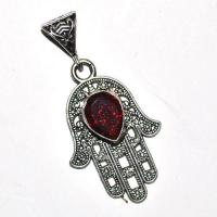 Bjb 020 pendentif pendant berbere kabyle hamsa main fatima grenat 10x15mm argent 2 