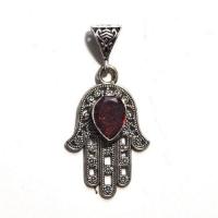 Bjb 020 pendentif pendant berbere kabyle hamsa main fatima grenat 10x15mm argent 3 