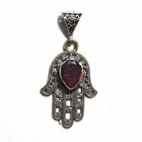 Bjb 020 pendentif pendant berbere kabyle hamsa main fatima grenat 10x15mm argent 5 