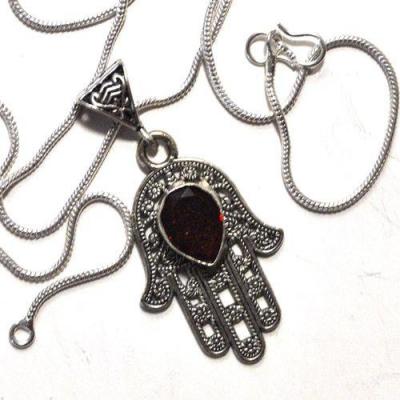 Bjb 021 pendentif chaine 14gr berbere kabyle hamsa main fatima grenat 10x15mm argent 3