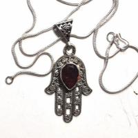 Bjb 021 pendentif chaine 14gr berbere kabyle hamsa main fatima grenat 10x15mm argent 4 