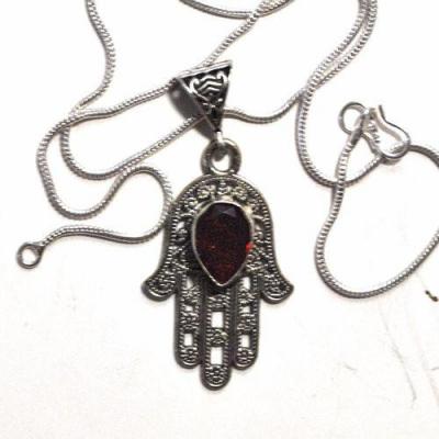 Bjb 021 pendentif chaine 14gr berbere kabyle hamsa main fatima grenat 10x15mm argent 3 