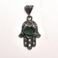 Bjb 022 pendentif pendant berbere kabyle hamsa main fatima quartz vert 10x15mm argent 2 jpg