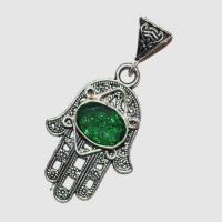 Bjb 022 pendentif pendant berbere kabyle hamsa main fatima quartz vert 10x15mm argent 3 jpg