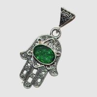 Bjb 022 pendentif pendant berbere kabyle hamsa main fatima quartz vert 10x15mm argent 3 jpg