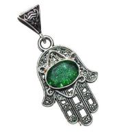 Bjb 022 pendentif pendant berbere kabyle hamsa main fatima quartz vert 10x15mm argent 4 jpg