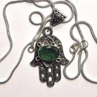 Bjb 023 pendentif chaine 15gr berbere kabyle hamsa main fatima quartz vert 10x15mm argent 2 