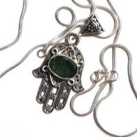 Bjb 023 pendentif chaine 15gr berbere kabyle hamsa main fatima quartz vert 10x15mm argent 4 