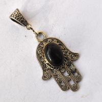 Bjb 024 pendentif pendant 55mm hamsa main fatima onyx 10x15mm berberes kabyle 1 