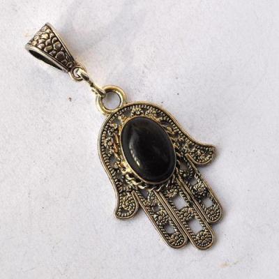 Bjb 024 pendentif pendant 55mm hamsa main fatima onyx 10x15mm berberes kabyle 1