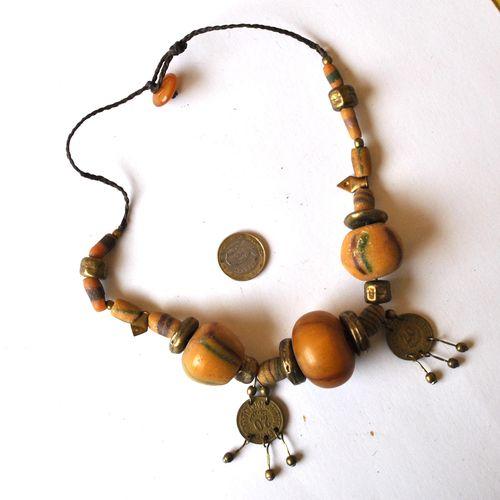 Bjb 026 collier parure berbere kabyle ethnique perles pate verre ambre argent 128gr 3 
