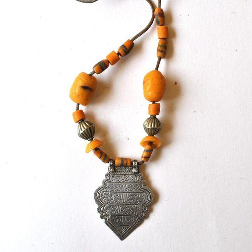 Bjb 027 collier parure berbere kabyle ethnique perles pate verre ambre argent 40gr 3 