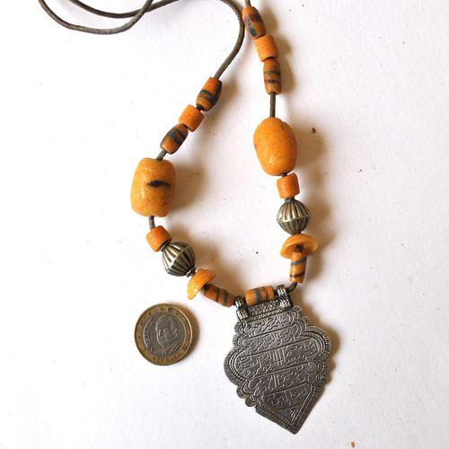 Bjb 027 collier parure berbere kabyle ethnique perles pate verre ambre argent 40gr 6 