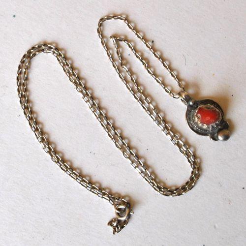 Bjb 030 collier pendant berbere kabyle chaine 54cm 6gr perles corail 8mm argent ethnique 2 
