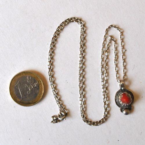 Bjb 030 collier pendant berbere kabyle chaine 54cm 6gr perles corail 8mm argent ethnique 3 