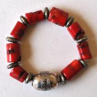 Bjb 036 bracelet berbere kabyle elastique 45gr perles corail 12x15mm 19x28mm argent ethnique 1 