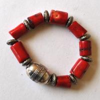 Bjb 036 bracelet berbere kabyle elastique 45gr perles corail 12x15mm 19x28mm argent ethnique 3 