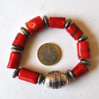 Bjb 036 bracelet berbere kabyle elastique 45gr perles corail 12x15mm 19x28mm argent ethnique 4 