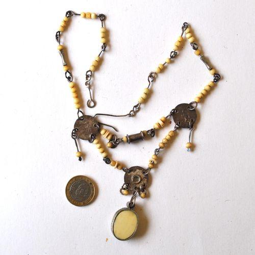 Bjb 040 collier sautoir berbere kabyle 48cm pendant os 18x22 argent ethnique 3 
