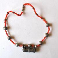 Bjb 043 collier parure berbere kabyle 40cm 20gr perles corail coran argent 12x40mm ethnique 4 