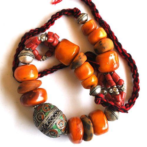 Bjb 045 collier beni yenni berbere kabyle 90 40cm 198gr perle emaillee 33x42mm ambre 20x28mml argent 2