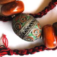 Bjb 045 collier beni yenni berbere kabyle 90 40cm 198gr perle emaillee 33x42mm ambre 20x28mml argent 3