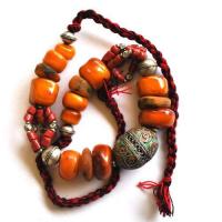 Bjb 045 collier beni yenni berbere kabyle 90 40cm 198gr perle emaillee 33x42mm ambre 20x28mml argent 7