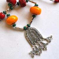 Bjb 046 collier beni yenni berbere kabyle chaine 46 90cm 132gr pendant 35x52mm ambre 30mml argent ethnique 3 