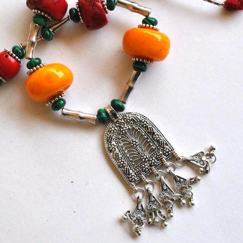 Bjb 046 collier beni yenni berbere kabyle chaine 46 90cm 132gr pendant 35x52mm ambre 30mml argent ethnique 3