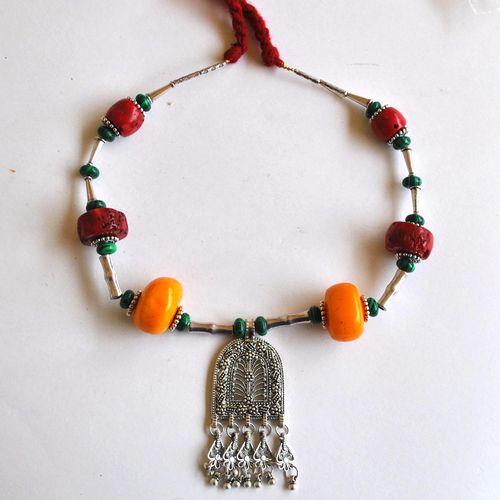 Bjb 046 collier beni yenni berbere kabyle chaine 46 90cm 132gr pendant 35x52mm ambre 30mml argent ethnique 4