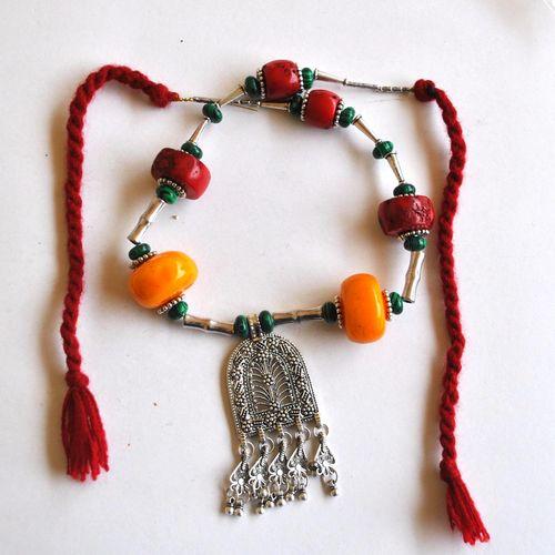 Bjb 046 collier beni yenni berbere kabyle chaine 46 90cm 132gr pendant 35x52mm ambre 30mml argent ethnique 7