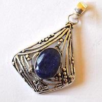 Bje 003 pendant pendentif egyptien 55mm saphie bleu 12x16mm ethnique argent950 2 