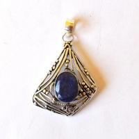 Bje 003 pendant pendentif egyptien 55mm saphie bleu 12x16mm ethnique argent950 3 