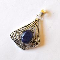 Bje 003 pendant pendentif egyptien 55mm saphie bleu 12x16mm ethnique argent950 4 