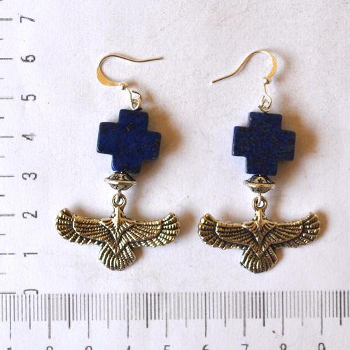 Bje 014 boucles oreilles egyptienne orientales lapis lazuli faucon horus 50mm 12gr argent 2 