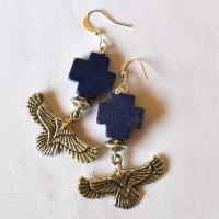 Bje 014 boucles oreilles egyptienne orientales lapis lazuli faucon horus 50mm 12gr argent 3