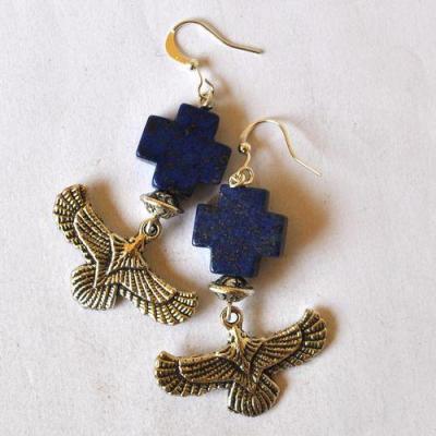 Bje 014 boucles oreilles egyptienne orientales lapis lazuli faucon horus 50mm 12gr argent 1 