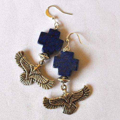 Bje 014 boucles oreilles egyptienne orientales lapis lazuli faucon horus 50mm 12gr argent 3