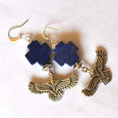 Bje 014 boucles oreilles egyptienne orientales lapis lazuli faucon horus 50mm 12gr argent 4