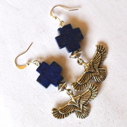 Bje 014 boucles oreilles egyptienne orientales lapis lazuli faucon horus 50mm 12gr argent 5
