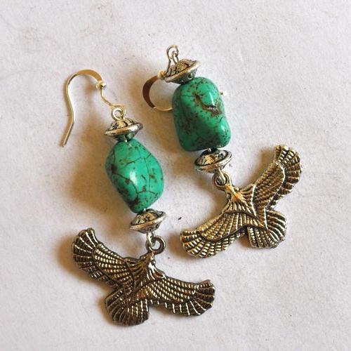 Bje 016 boucles oreilles egyptienne orientales turquoise faucon horus 50mm 13gr argent925 1