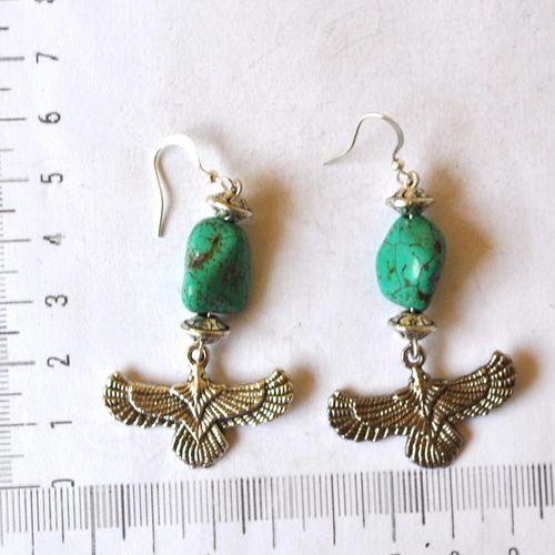 Bje 016 boucles oreilles egyptienne orientales turquoise faucon horus 50mm 13gr argent925 2