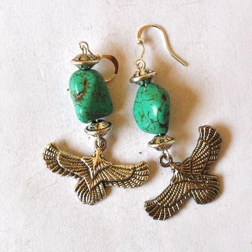 Bje 016 boucles oreilles egyptienne orientales turquoise faucon horus 50mm 13gr argent925 3 