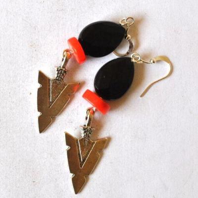 Bje 017 boucles oreilles egyptienne orientales onyx noir corail 70mm 8gr argent925 1
