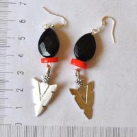 Bje 017 boucles oreilles egyptienne orientales onyx noir corail 70mm 8gr argent925 2 