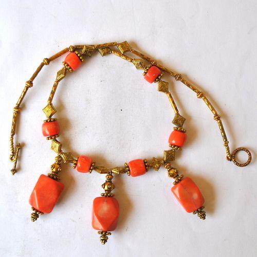 Bje 022 collier parure egyptienne orientales corail rose 50cm 57gr argent925 1