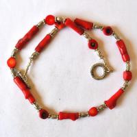 Bje 023 collier parure egyptienne orientales corail rouge 50cm 48gr argent925 1 